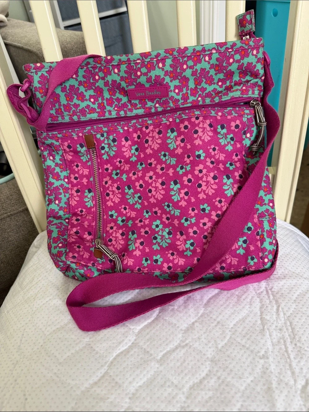 Vera Bradley Bright Magenta Floral Crossbody with Teal Accents